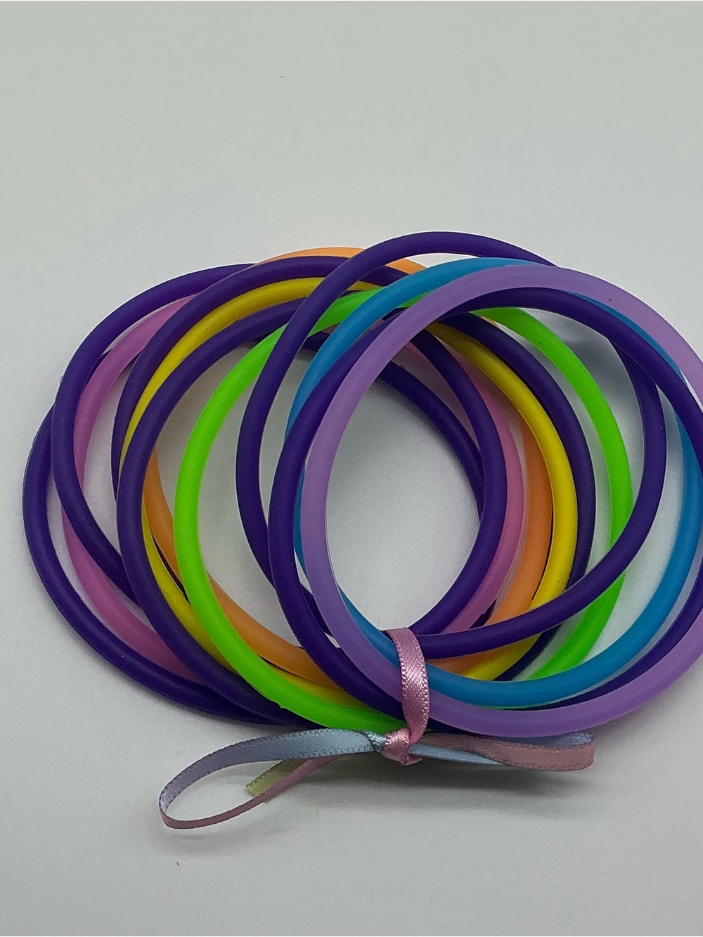 Set of 12 Purple and pastel Rainbow Colored Jelly Bracelets